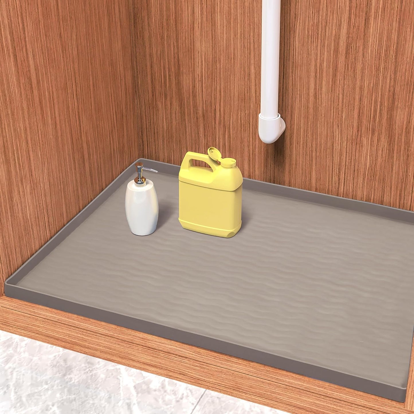 URMONA Waterproof Silicone Under Sink Mat 40'' x 22'' Shelf Liner for Kitchen and Bathroom, Cabinet and Counter Protector, Storage and Organizers, Litter Mat, Pet Cat Puppy Essentials(Beige)