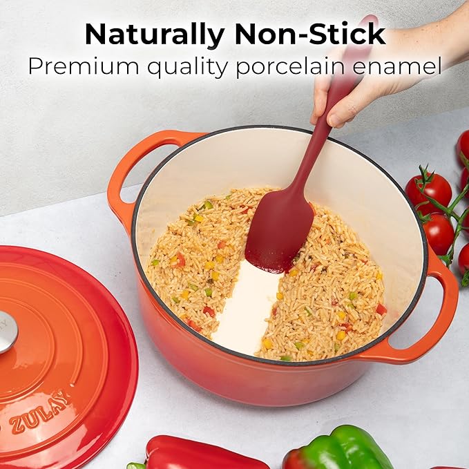 Zulay Kitchen 5 Quart Enameled Cast Iron Dutch Oven Pot with Lid – Premium Durability & Oven Safe up to 500°F – Heavy Duty Cookware Perfect for Bread Baking, Stews, Braising & Roasting – Orange