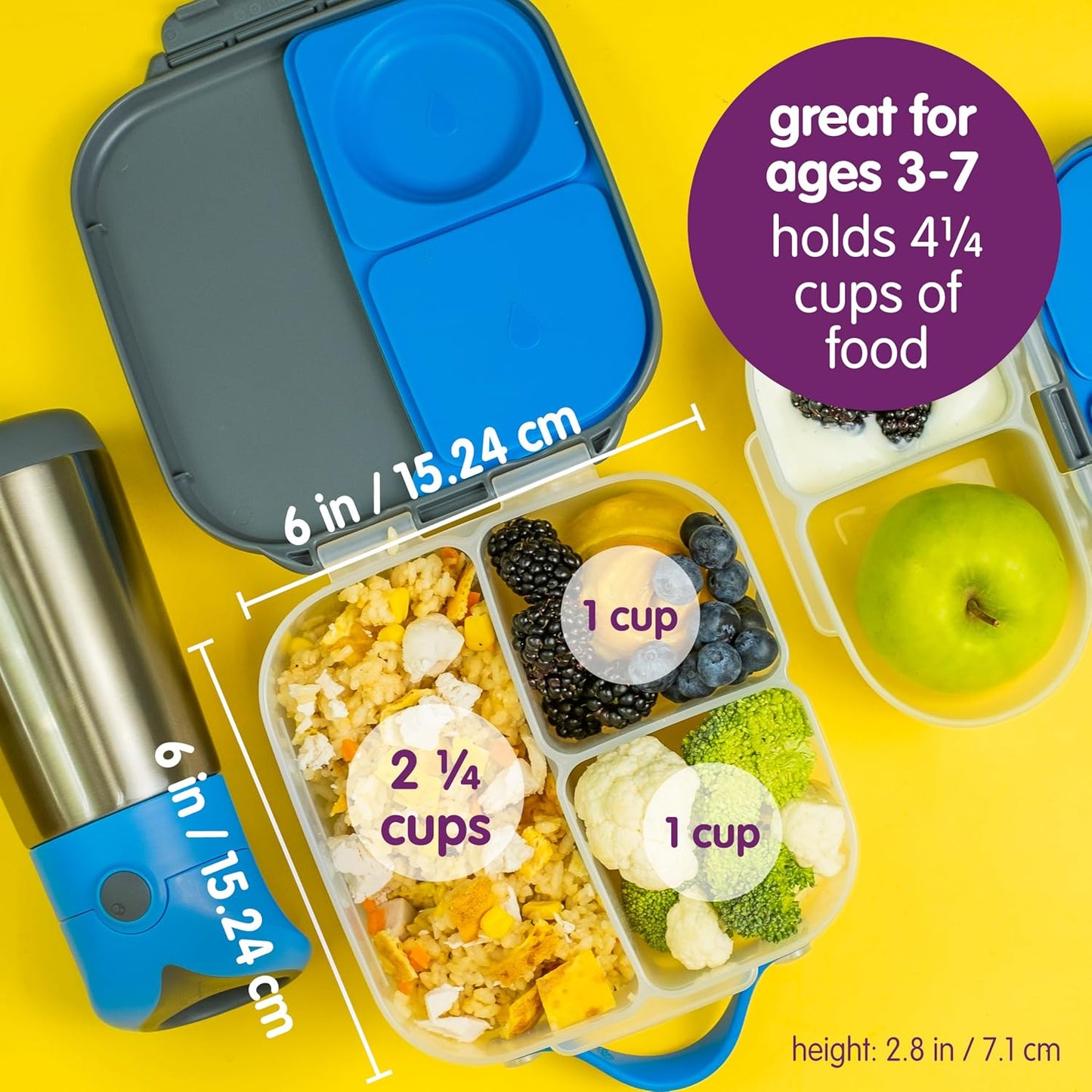 b.box Mini Lunch Box, Bento Box for Kids, Snack Container with 2 Leak Proof Compartments, Reusable Snack Containers with Lids, Kids Lunch Boxes Ages 3+, BPA Free, 4 1/4 Cup Capacity (Strawberry Shake)
