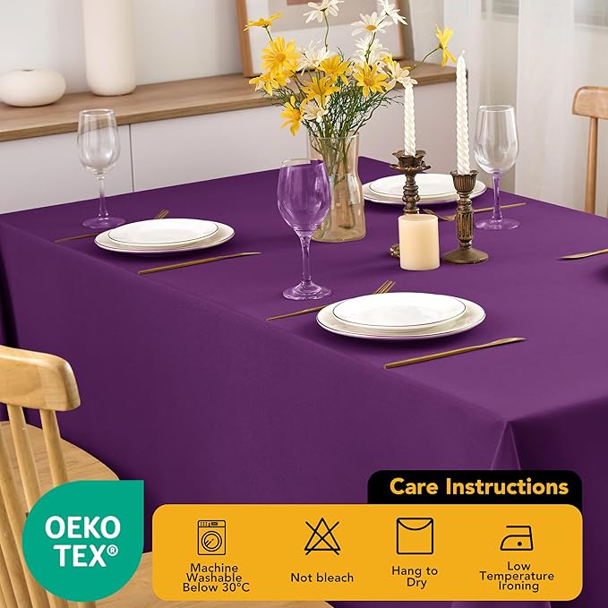 6-Pack Purple Tablecloths for Rectangle Tables, 90 x 132 Inches, Stain-Resistant Polyester Fabric for 8 Foot Tables - Washable Table Covers for Weddings, Banquets, Birthday Parties, Events