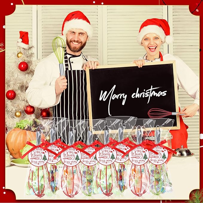48 Sets 8 Inch Whisks Bulk DIY Fillable Whisks Gifts Set Colored Silicone Whisks for Cooking Heat Resistant Egg Beaters with Card Rope Bag for Candy Holder