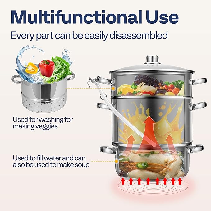 VIVOHOME Stand Mixer with Fermentation, One-Touch Presets, and 6 Qt Bowl, Red, and VIVOHOME Stainless Steel Juicer Steamer Pot 11 Qt with Tempered Glass Lid