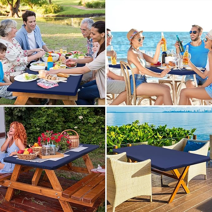 homing Rectangle Table Cloth Cover, Waterproof Polyester Elastic Fitted Tablecloth, Fits for 5 Foot Folding Tables, Washable Table Protector for Picnic, Camping, Outdoor (Navy Blue, 30" x 60")