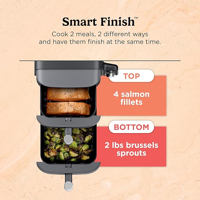 Ninja Air Fryer, 10QT DoubleStack XL 2-Basket, Compact Design, Cooks 5lb Whole Chicken, Feeds Up to 8 People, 6-in-1 Air Fryer, Roast, Bake & More, Easy to Clean, Dishwasher Safe Parts, Grey, SL401