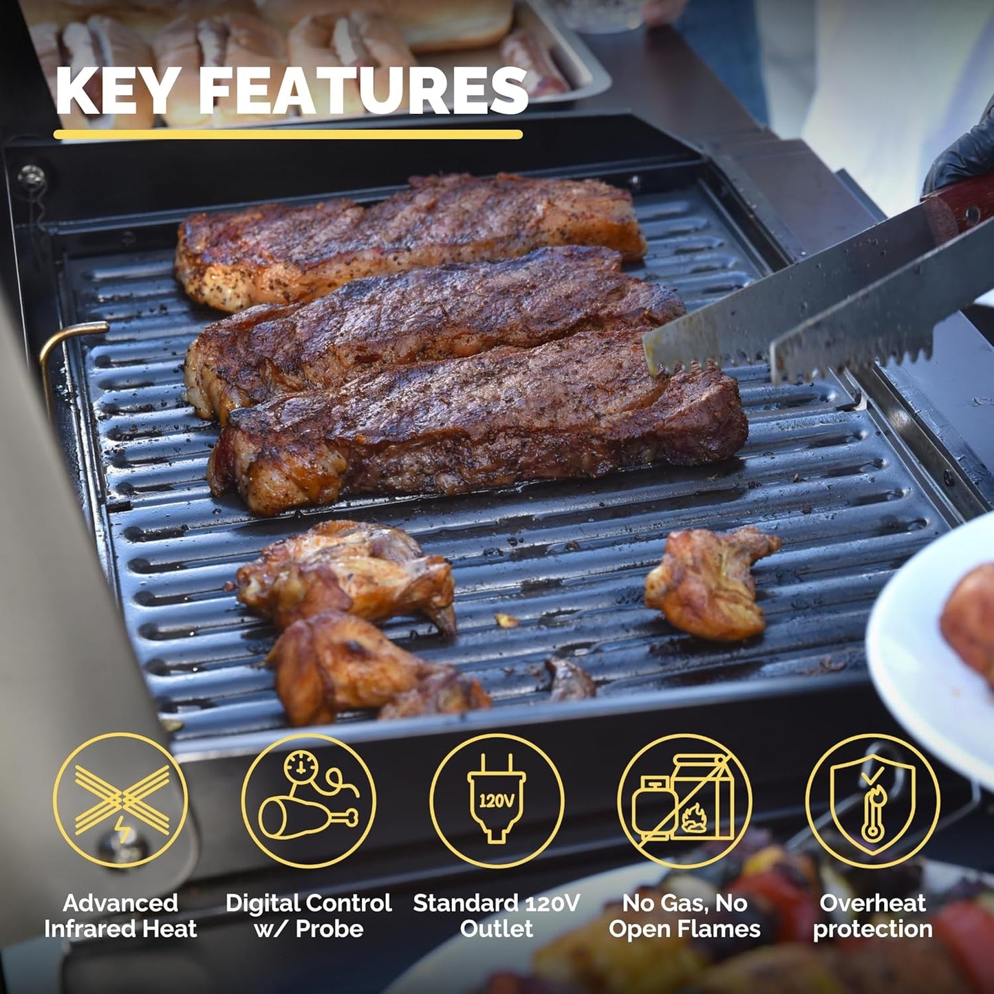 Turbo E Sport Electric Grill by PLUGNGRILL | Compact Design, Faster Preheat, Digital Temp Control | High-Power Infrared Outdoor BBQ & Searing