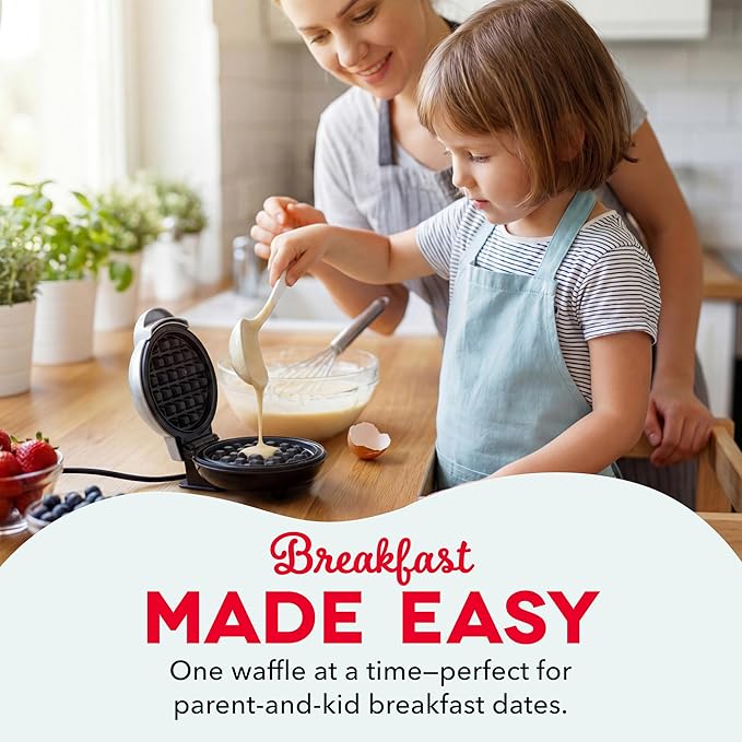 Dash Mini Waffle Maker- Compact Electric Iron for Creative Homemade Treats - PTFE nonstick surface - Easy-to-Clean - Perfect for Kids & Families - Silver