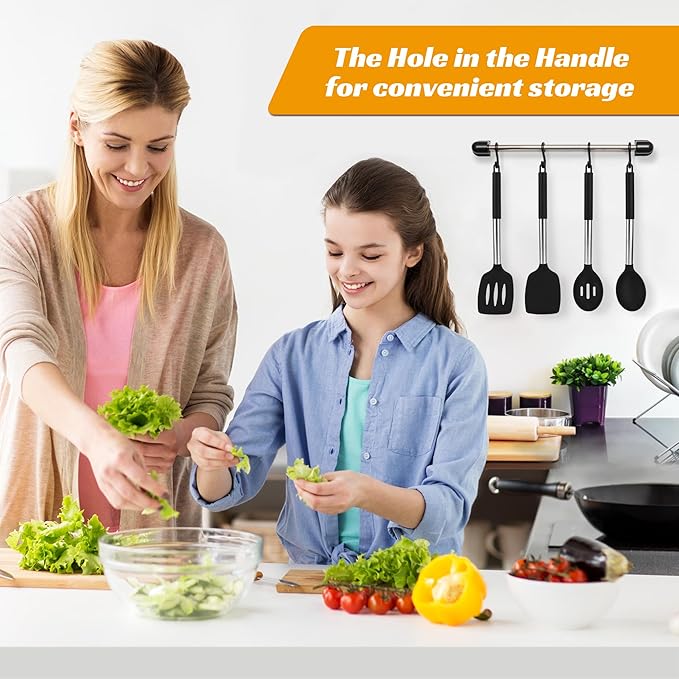 Kitchen Utensils Set of 4 Pack,Silicone Cooking Utensils Set for Nonstick Cookware,Perfect for Baking and Mixing,Spatula Set BPA Free,Dishwasher Safe,Black