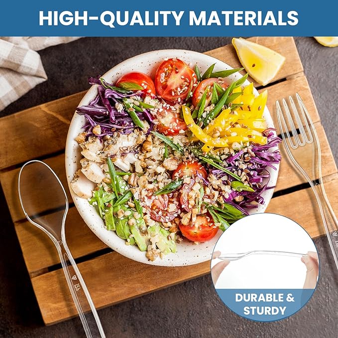 [360 Count] Clear Plastic Utensils 360 Disposable Spoons Silverware Bulk Spoons Bulk Heat Resistant Heavy Duty Silverware