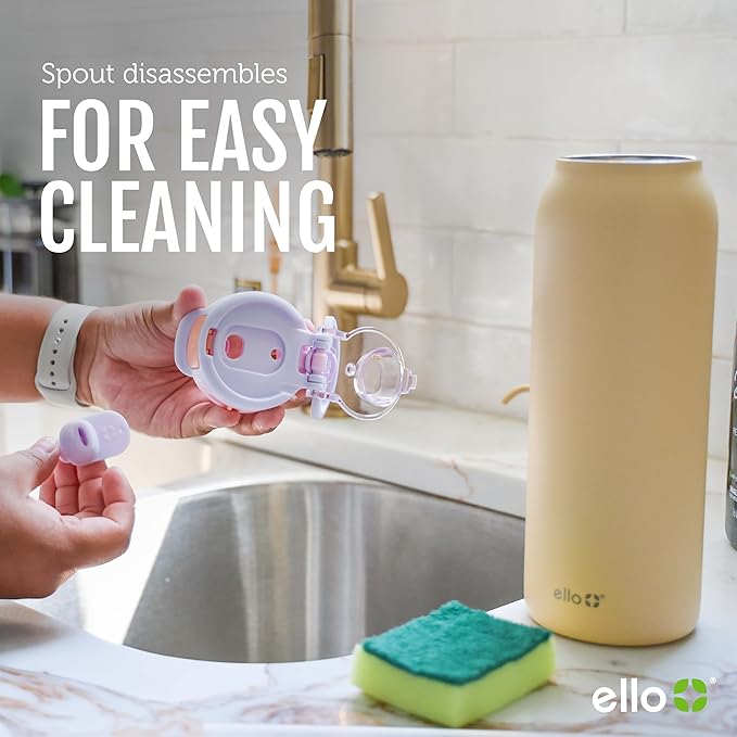 Ello Pop & Fill 32oz Stainless Steel Water Bottle with Quick Fill Technology, Double Walled and Vacuum Insulated Metal, Leak Proof Locking Lid, Sip and Chug, Reusable, BPA Free, Raincloud