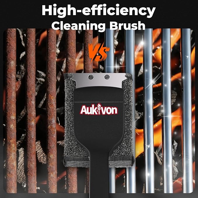 2PCS Upgraded Grill Brush for Outdoor Grill with Water Dunk Basin, Bristle Free, Steel Fiber Grill Brush for Cast Iron/Porcelain/Charcoal/Stainless Steel Grates, Gift for Men/Dad