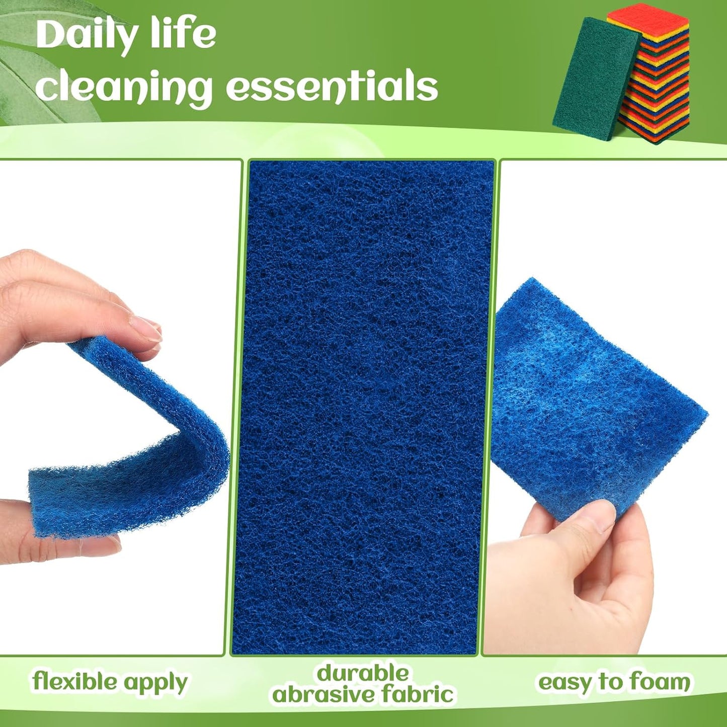 Hoolerry 100 Pcs Heavy Duty Scouring Pads Non Scratch Household Scrub Pads for Cleaning Reusable Pan Scrubber Anti Grease Scrubbing Pads for Dish Kitchen Metal Grills, 4.3 x 3 x 0.3 in (Multicolor)