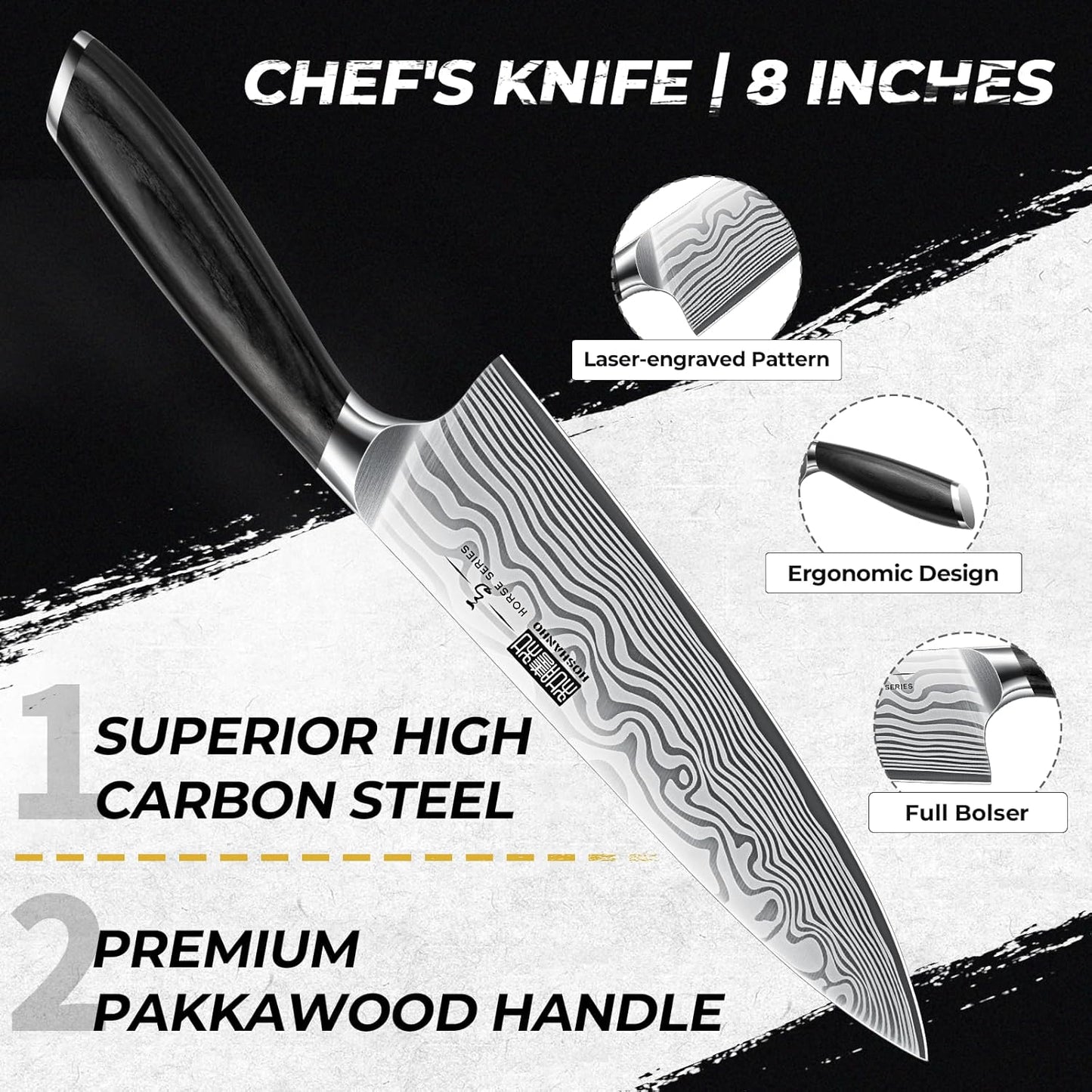 HOSHANHO 5 Pieces Knife Set, Professional Powder Steel Chef Knife Set, Ultra Sharp Japanese Kitchen Knives Set with Ergonomic Pakkawood Handle