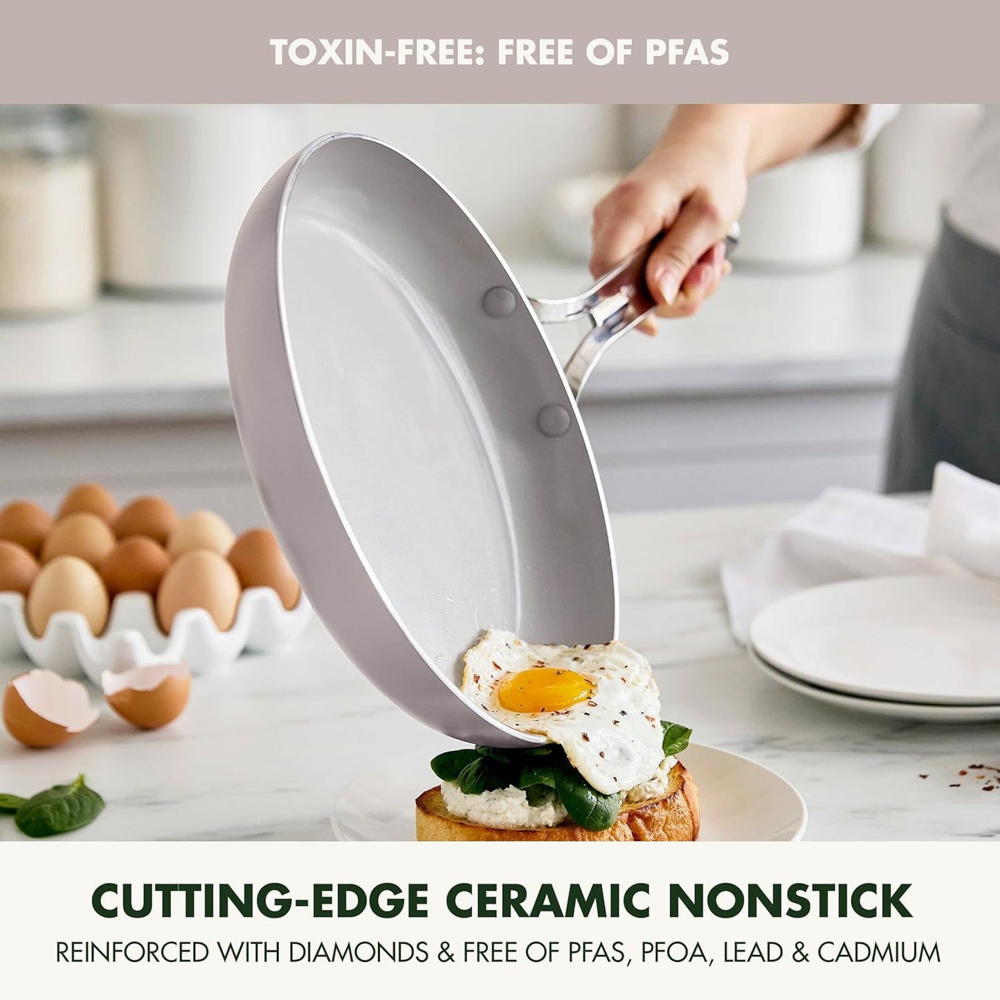 GreenPan Nova 10-Piece Cookware Pots & Pans Set, Oprah’s Favorite Things 2024, PFAS-Free Ceramic Nonstick, Fry, Sauté, Stockpot, Utensils, Lids, Induction Suitable, Dishwasher & Oven Safe, Clay