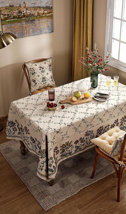 patdrea Designer Linen French Tablecloth for Rectangle Table,Fall Country Breathable Floral Extra Long Tablecloths,Table Cover for Kitchen Dining,Christmas,Thanksgiving,67"x118"-Oliveirad