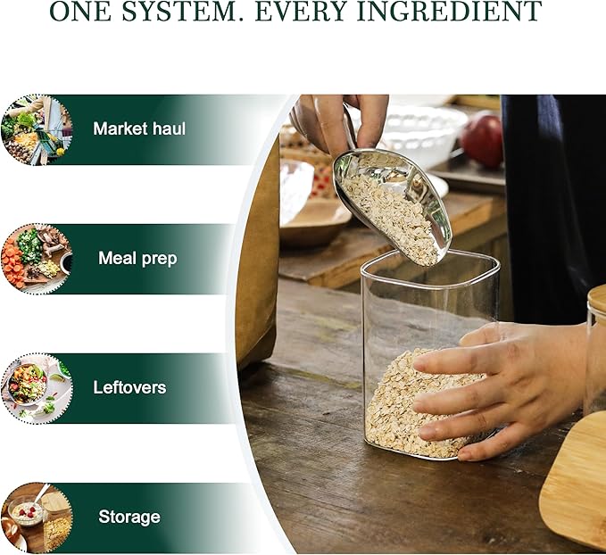 LIBWYS 4-Pack Glass Pantry Storage Containers with Bamboo Lids1.22Qt - Stackable Square Food Jars for Pantry Organization, Coffee, Flour, Snacks, Tea | Kitchen Canisters Set
