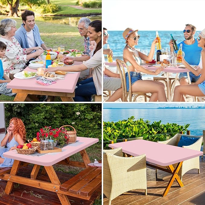 homing Rectangle Table Cloth Cover, Waterproof Polyester Elastic Fitted Tablecloth, Fits for 5 Foot Folding Tables, Washable Table Protector for Picnic, Camping, Outdoor (Pink, 30" x 60")