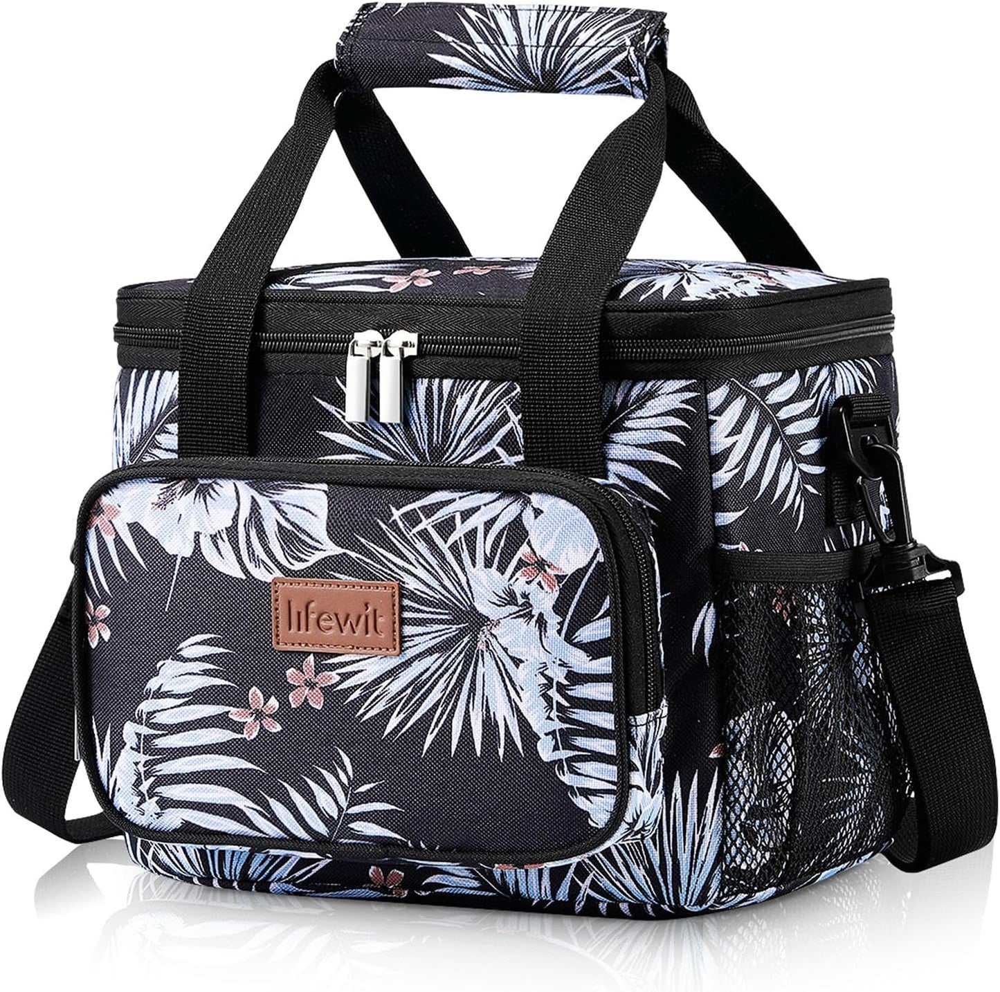 Lifewit Medium Lunch Bag Insulated Lunch Box Soft Cooler Cooling Tote for Adult Men Women, Flower 12-Can (9L)