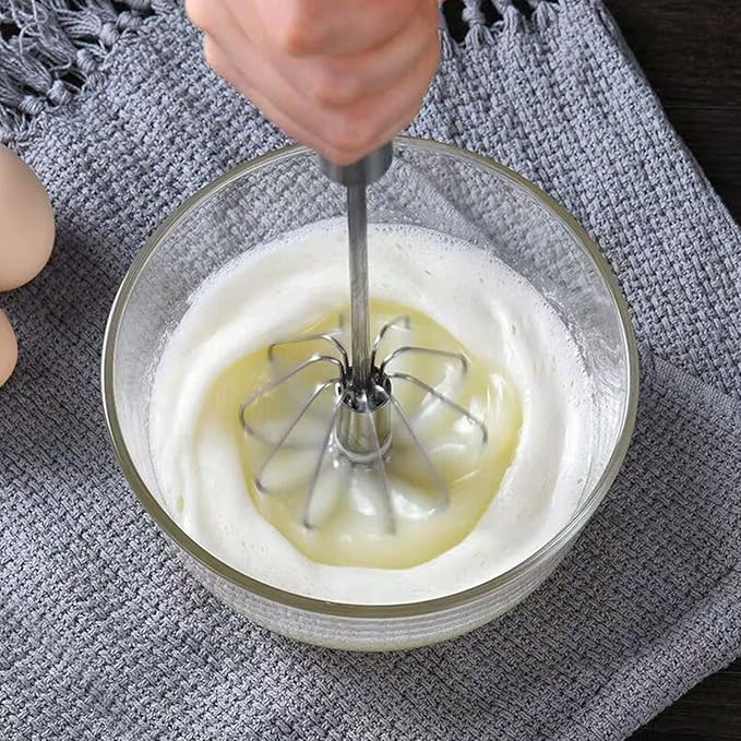 Semi-automatic Whisk, Stainless Steel Egg Beater, Hand Push Rotary Whisks Mixer Stirrer for Making Cream, Whisking, Beating and Stirring (10+12Inch)
