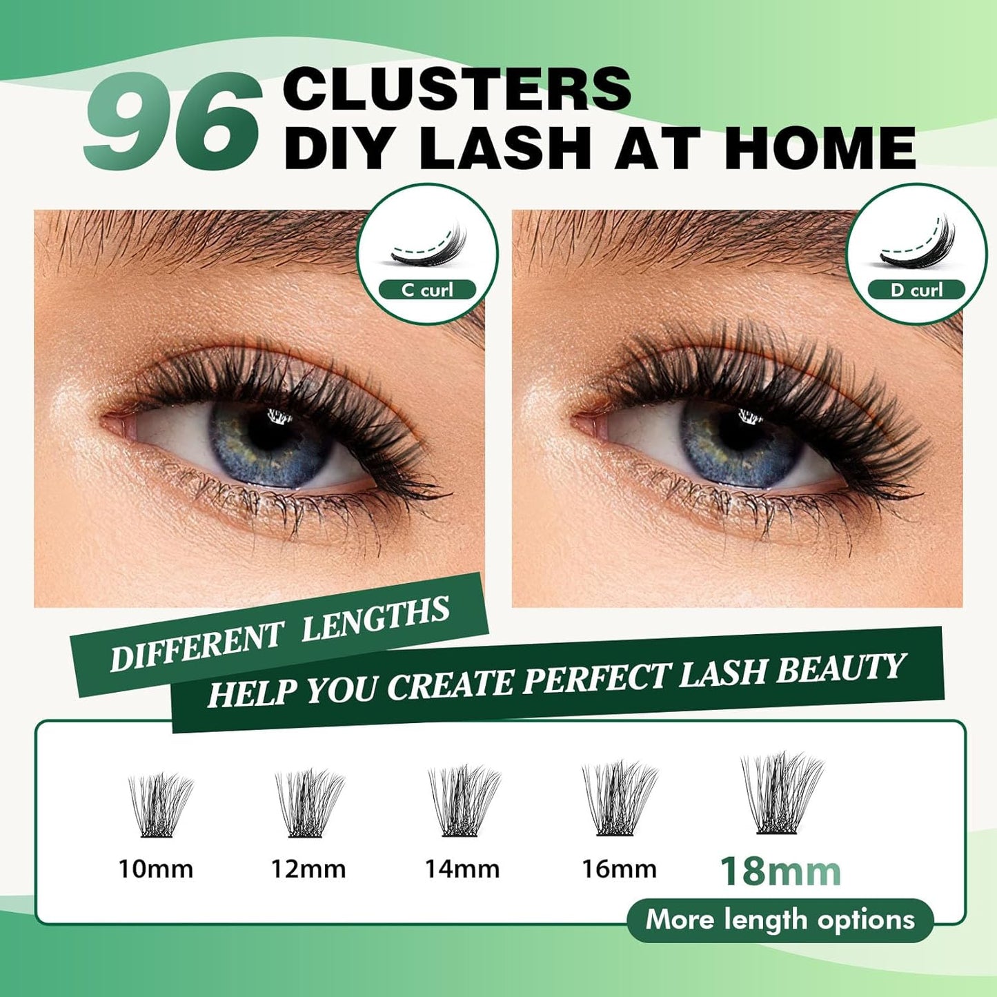 Lash Clusters,96 Pcs Cluster Lashes D Curl 16mm DIY Lash Extensions Eyelash Clusters,KEYYOU Volume Wispy Individual Lashes Soft&Comfortable Easy DIY at Home(Y05,D-16mm)