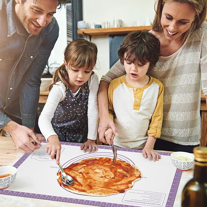 Non-stick Silicone Pastry Mat, Extra Large Silicone Baking Mat for Cookie Bread Pizza Pie Crust, Silicone Dough Mat for Rolling, Non-slip& Heat Resistant Purple 32X24 INCH