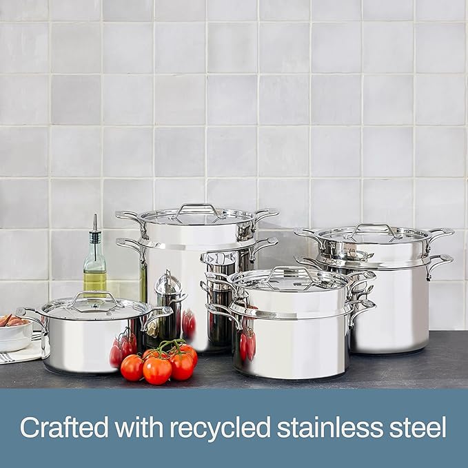 All-Clad Stockpot 12 qt Stainless Steel Multipot With Insert & Lid, Stainless Steel Pot, Induction, Oven Broiler Safe 600F Skillet, Professional Cookware, Silver