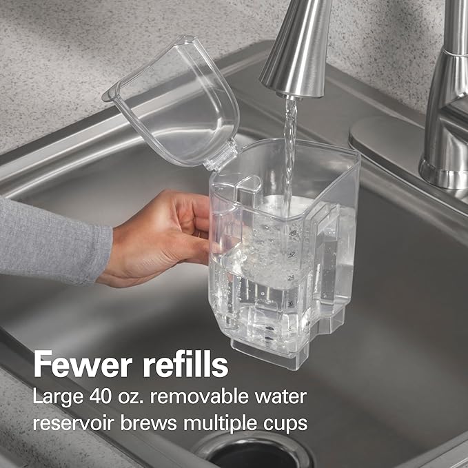Hamilton Beach The Scoop Single Serve Coffee Maker & Fast Grounds Brewer for 8-14oz. Cups, Brews in Minutes, 40oz. Removable Reservoir, Stainless Steel (49987),Silver
