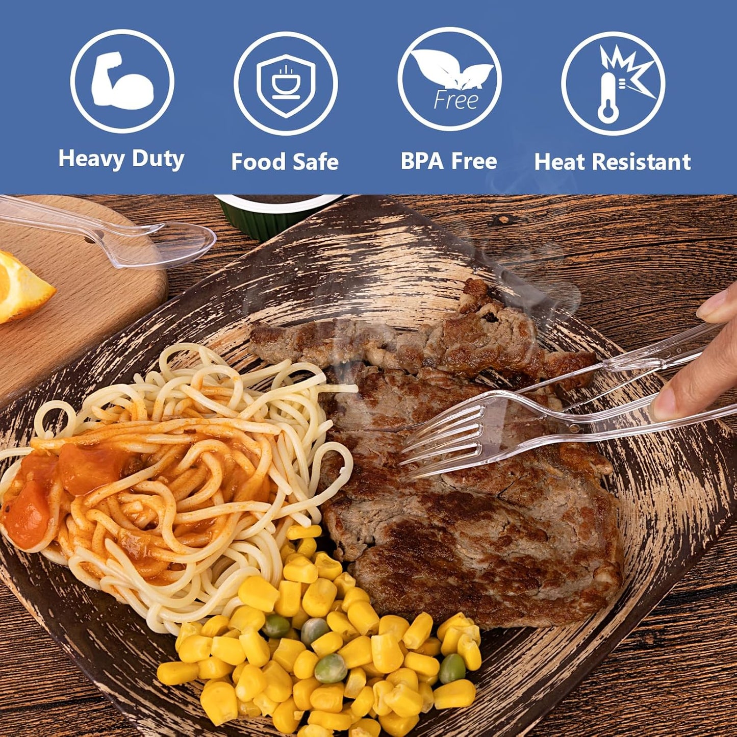 100 Count Plastic Silverware Heavy Duty -50 Forks, 50 Spoons, BPA-Free, Heat Resistant, Disposable Plastic Utensils Set, Plastic Cutlery Set, Plasticware Suitable for Party Everyday Use