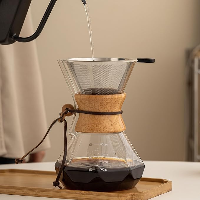 Pour Over Coffee Maker With Wood Sleeve，27oz/800mlPour Over Coffee Dripper,Pour Over Coffee Maker Set With Cork Stopper (27oz/800ml)
