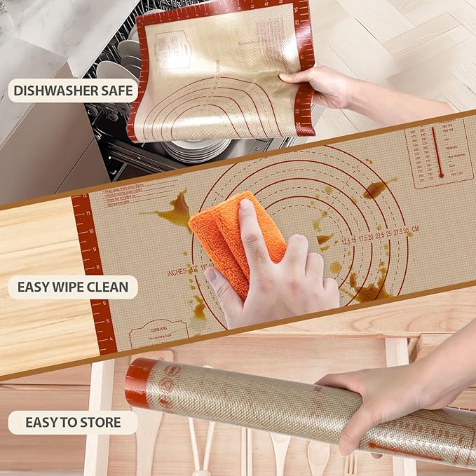 Pastry Mat, 0.7mm Extra Thick 28 x 20 Inches Large Non Stick Silicone Baking Pad, Pie Crust Rolling Supplies for Making Christmas Cookies Bread, Easy to Clean