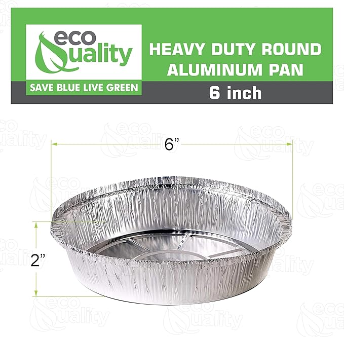 EcoQuality 6" Round Aluminum Foil Pans - Disposable Containers with Foldable Walls for Pie Baking, Cooking, Serving, Reheating, and Storing - Freezer and Oven Safe Tart Pan 200 Pack