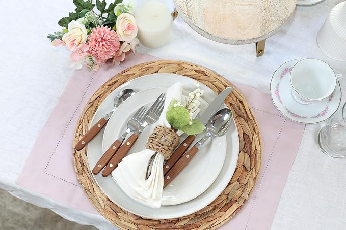 ANNOVA Silverware Set, Retro/Rivet Colorful Stainless Steel Tableware Kitchen Flatware Set Utensils, Includes Dinner Knives, Forks, Spoons, Salad Forks & Dessert Spoons (Wood, 20 Pieces)