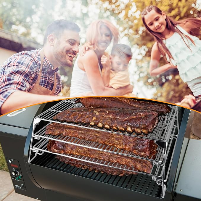 21" 3-Tier Foldable Sliding Jerky Racks for Traeger, Pit Boss, GMG, Camp Chef and More Smoker Grills, 830"² Cooking Space Expansion Accessory for Barrel Pellet Grills
