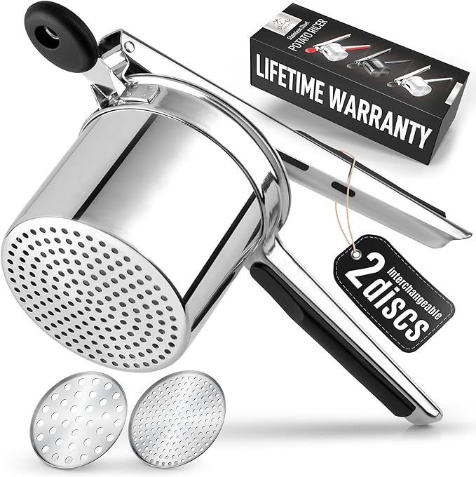 Zulay Kitchen Premium Large 15oz Potato Ricer, Heavy Duty Professional Stainless Steel Potato Masher and Ricer Kitchen Tool, Press and Mash Kitchen Gadget - Silver/Black