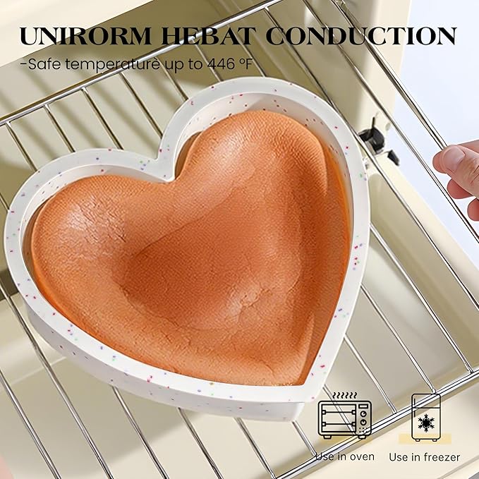 8 Inch Silicone Heart Shaped Cake Pans Small Heart Cake Pan Set Nonstick Silicone Heart Molds for Baking (2 Pcs, Cream)
