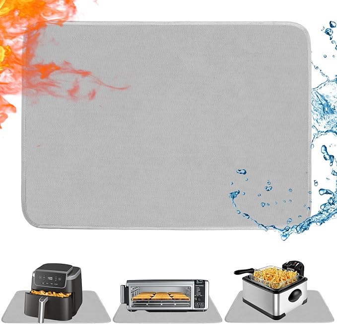Heat Resistant Mat for Air Fryer,Deep Fryer,Oven,Gray 16x24in Hot Pads for Kitchen Counter Heat Protector,Deep Fryer Coffee Machine Accessories,Under Coffee Maker Mats for Quartz Countertop Protector