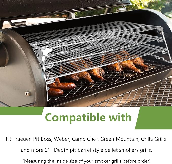 21" 3-Tier Foldable Sliding Jerky Racks for Traeger, Pit Boss, GMG, Camp Chef and More Smoker Grills, 830"² Cooking Space Expansion Accessory for Barrel Pellet Grills