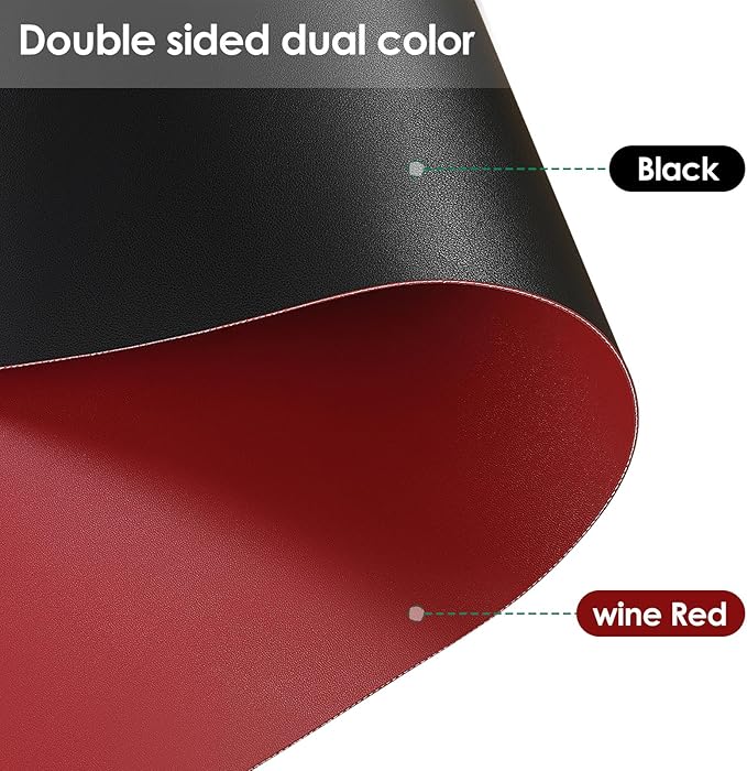 Leather Table Cover,1.8mm Thick,36x60 Inch Table Protector,Table Protector for Dining Room Table,Dining Table Cover,Dining Table Protector Rectangle(Black+Wine Red,36x60)