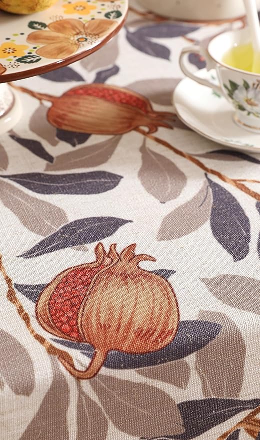 patdrea Designer Brown Tablecloth for Square Table,Linen Pomegranates and Leaves Pattern Tablecloths,Table Cover Cloth Decor for Kitchen Dining Christmas,Thanksgiving,Party,67"x67"-Tehran a