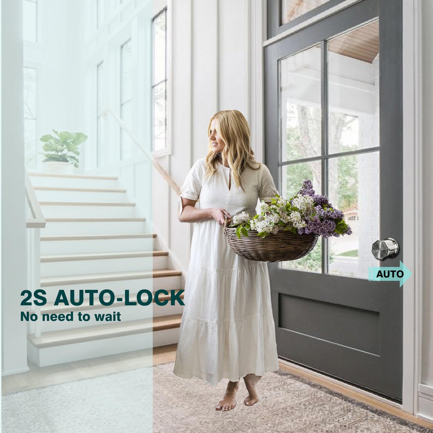 Door Knob with Keypad and Key, Keyless Entry Door Lock,Smart Digital Knob Unlock by Passcode/Keys/USB backuplock,Electronic Door Knob for Home Bedroom Apartment Garage Office Security,Brushed Nickel
