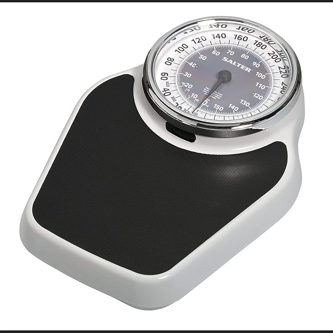 Salter Pro-Helix Professional Oversized Bathroom Scale with Black Vinyl Anti-Slip Bath Mat, 400 LB Capacity, Analog Scale, 18.25" x 13.0" Black/White