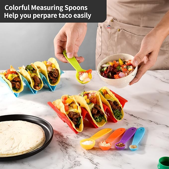 Set of 48 Colorful Taco Holder Stand, Plastic Taco Plates Hold up to 3 Tacos Each, Hard Sturdy Taco Shell Holder, Fiesta Taco Plate, Taco Tray, Dishwasher Microwave Safe, Taco Plates Disposable
