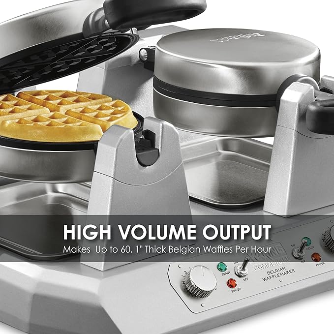 Waring Commercial WW250X Double Side by Side Belgian Waffle Maker, Coated Non Stick Cooking Plates, Produces 50 Waffles Per Hour,120V, 2400W, 5-20 Phase Plug