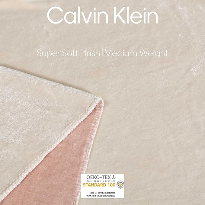 Calvin Klein - Twin Blanket, Super Soft Plush Bedding, Luxury Bed Blanket, Oeko-Tex Certified (Modern Reversible Solid Beige, Twin)