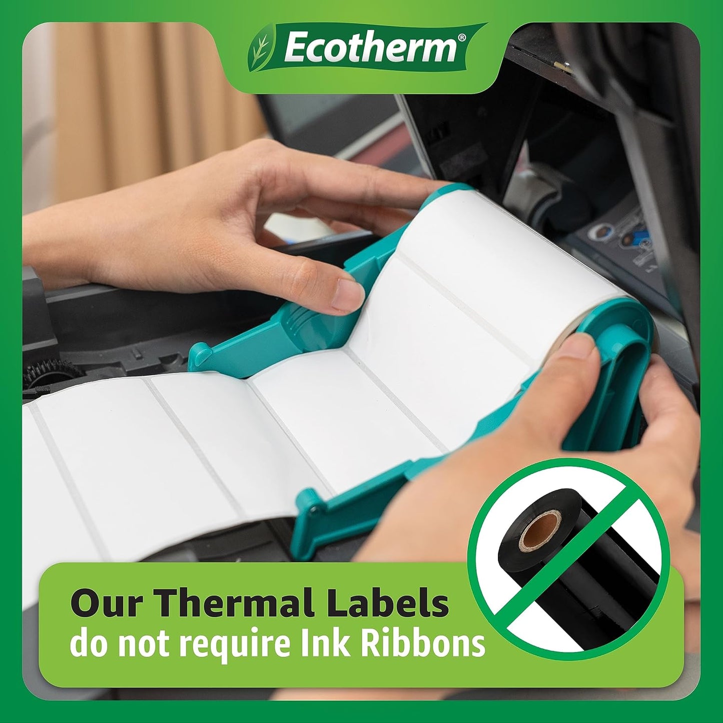 4" x 2" Thermal Labels | 6 Rolls | 7500 Labels | fits Zebra, Munbyn, Rollo, Godex, Arkscan, iDPRT, Offnova Thermal Label Printers and More | Blank White Adhesive Stickers by Ecotherm