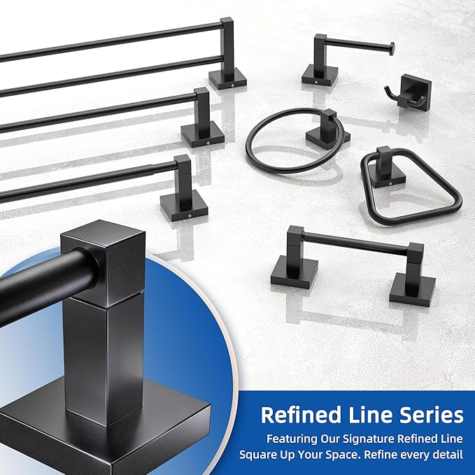 RUACQ Double Towel Bar, 24 Inch Towel Racks for Bathroom Wall Mounted, 304 Stainless Steel Bath Towel Rod with Square Base(Matte Black)