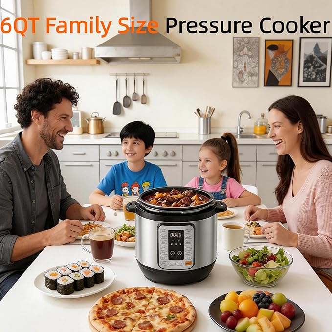 HealSmart 6QT Electric Pressure Cooker, 16-in-1 & Non-Stick Stainless Steel Multi Cooker with 12 Presets for Slow Cook, Meat Stew, Steam, Sauté, Canning, Yogurt Maker, Dishwasher Safe, Silver