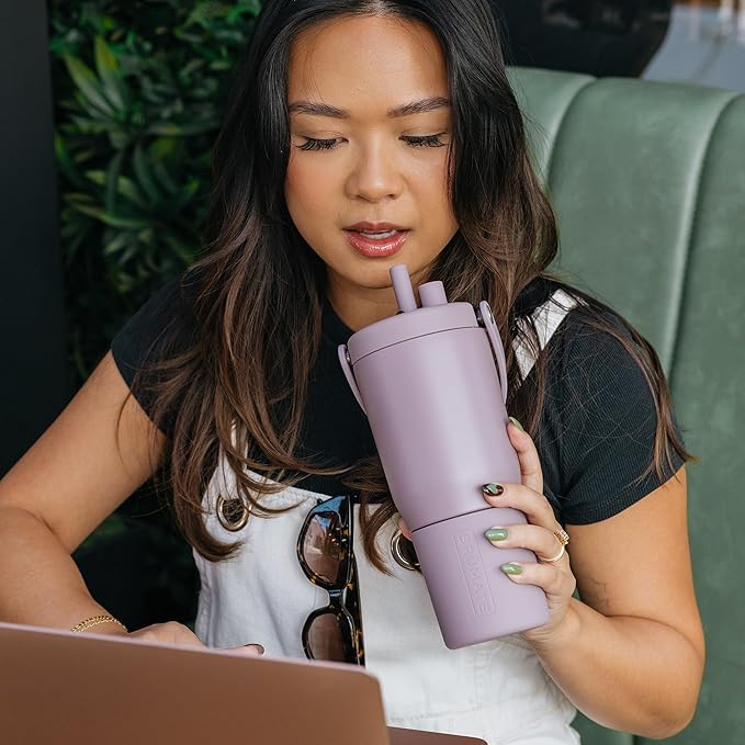 BrüMate Resa 25oz 100% Leakproof Travel Tumbler w/Handle & Straw | Flexible SoftSip Straw | Silicone Sleeve for Durability | Stainless Steel | Cup Holder & Travel Friendly Water Bottle (Blue Agave)