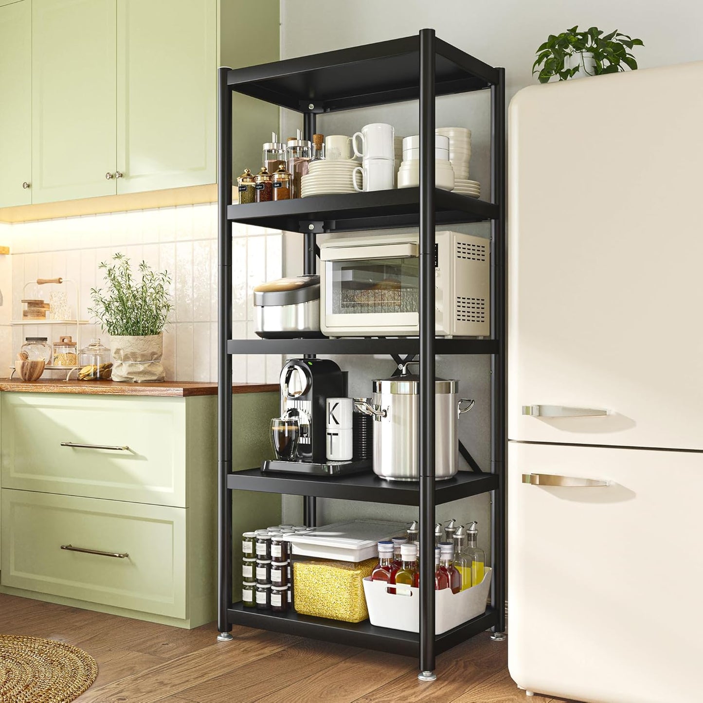 REIBII 5 Tier Metal Shelving Unit Load 1168LBS,Storage Shelves with Wheels,Wire Garage Shelving Commercial Shelf Organizer for Laundry Kitchen Pantry Closet Living Room,23.6" W X 15.7" D X 65.4" H