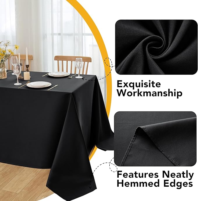 6-Pack Black Tablecloths for Rectangle Tables, 90 x 156 Inches, Stain-Resistant Polyester Fabric for 8 Foot Tables - Washable Table Covers for Weddings, Banquets, Birthday Parties, Events