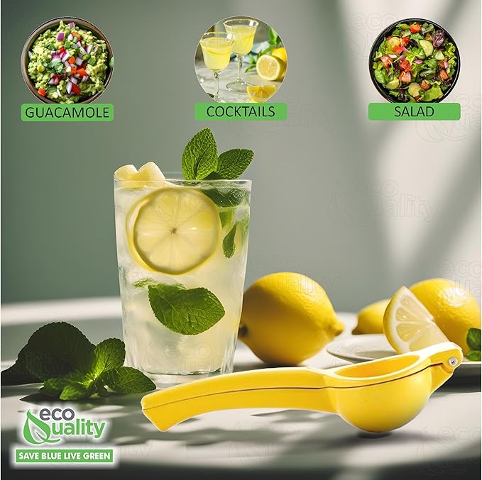 EcoQuality Heavy Duty Handheld Yellow Citrus Juice Squeezer Premium Lemon, Lime & Orange Press for Maximum Extraction Easy to Use, Durable and Rust Resistant Metal Manual Juicer (12)